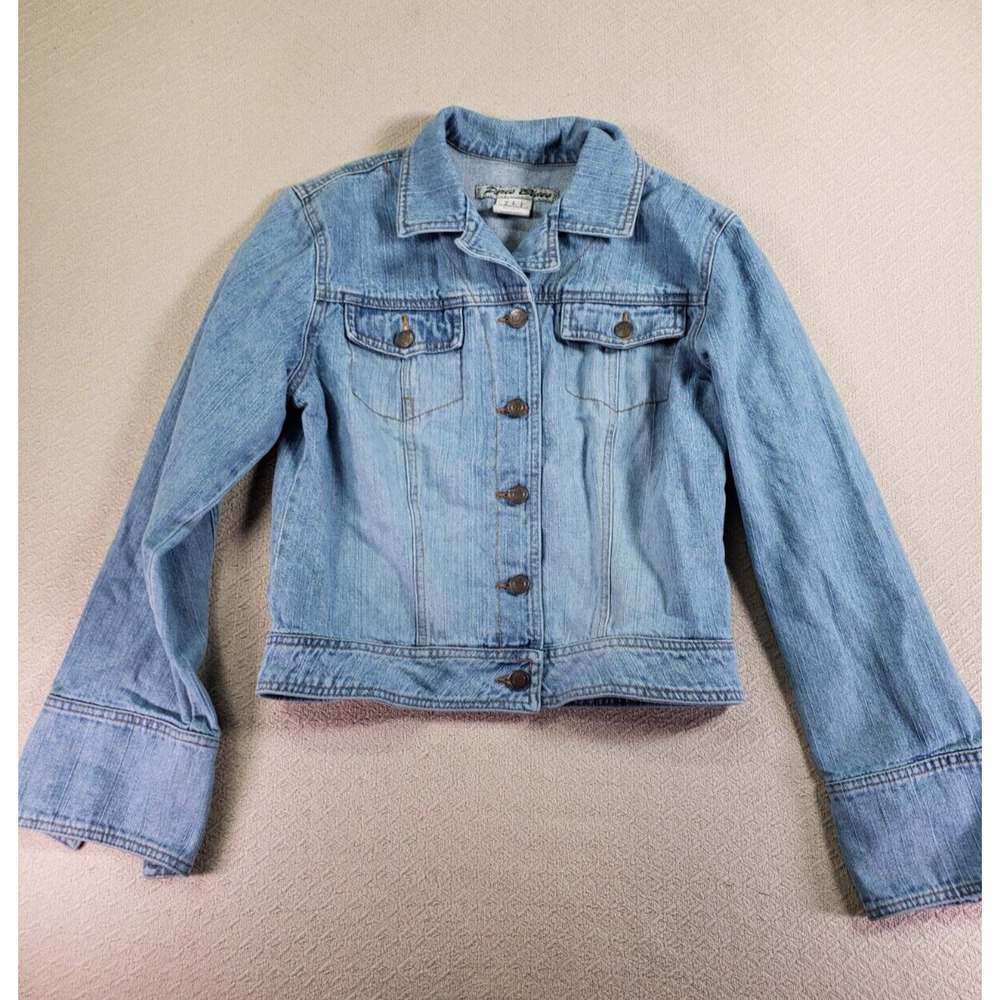 Paris Blue Denim Jacket Large Blue Collared Long‎ Sleeve Button Front Pockets